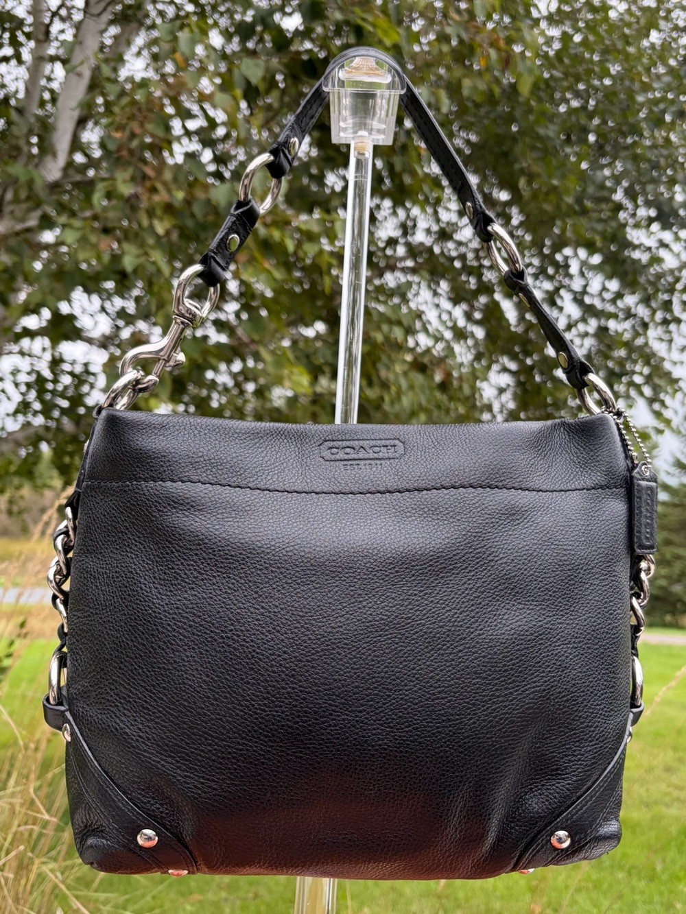 Coach Medium Carly Black Leather Hobo Shoulder Bag F15251
